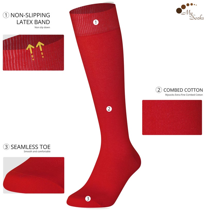 Mysocks جوارب ميسوكز حمراء عالية الركبة للنساء والرجال من القطن الممشط بدون كعب طويل، أحمر، 8-11 - Image 2